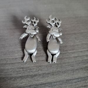 Silver Pewter Reindeer Pierced  Earrings Rudolph Christmas Joy Festive Fun